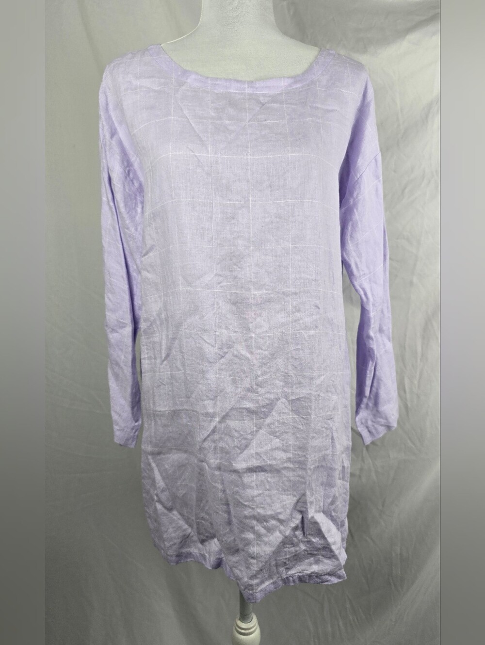 Eileen Fisher Petite 100% Organic Linen Windowpane Beachy Short Dress sz PM